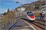 A SBB ETR 610 (RABe 502) on the way to Geneva by the Veytaux-Chillon Station.