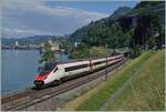An SBB ETR 610 is traveling from Milan to Geneva shortly after Villeneuve.