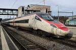 The Swiss version of FS Class ETR 610: 503 017 calls at Spiez on the very first day out of 366 in 2024.