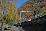 Against the backdrop of a colorful autumn landscape near Chillon Castle, an SBB RABe 503 train travels as an EC from Milan to Geneva.

November 4, 2025