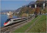 A SBB RABe 503 train is seen shortly after Villeneuve, traveling from Milan to Geneva. Chillon Castle can be seen in the background.

November 14, 2024