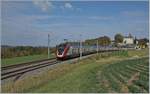 The SBB  Twindexx  RABe 502 213-7 and RABDe 009-9 (City of St Gallen) on the way to Genève by Oron.