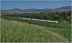 On the Lausanne - Biel/Bienne line, long-distance traffic is firmly in the hands of the SBB ICN RABDe 500. However, due to the construction-related closure of the Fribourg - Bern line, two additional train pairs per day run from Neuchâtel to Lausanne and back to relieve the scheduled ICN services. Typically, one of these train pairs is operated by two RABe 502  Twindexx  locomotives. The photo shows two of the rarely seen Twindxx RABe 502 locomotives traveling from Neuchâtel to Lausanne between Ependes (VD) and Essert-Pittet. The Lausanne - Yverdon line opened on May 7, 1855, from Bussigny to Yverdon, and two years later, service to Lausanne began. On November 1, 1921, the Chavornay-Ependes section was upgraded to double track, and on May 14, 1933, the Ependes-Yverdon section of the line, which had been electrically operated since February 1, 1925, was upgraded to double track. It should be noted that the double track upgrade of the Lausanne-Bienne/Bienne line began in stages as early as 1872 and is now nearing completion with the final section, Ligerz-Twann. July 12, 2025
