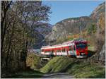 The TMR Region Alps RABe  525 040  NINA  on the way from Le Châble to Martigny near Sembrancher. 

06.11.2020