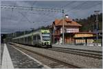 The BLS RABe 535 108 and an other one are arriving at Mülenen.