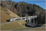 Two BLS Lötschberger RABe 535 the way to Zweisimmen on the Bunschenbach Bridge near Weissneburg.