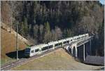 The BLS Lötschberger RABe 535 118 and 124 the way to Bern on the Bunschenbach Bridge by Weissenburg.