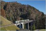 The BLSD RABe 535 112 on the way to Bern on the Bunschenbach Viadukt.