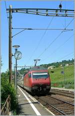 The SBB Re 460 106-8 with an IC on the way to Lausanne by Bossiüre.