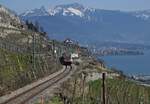 The SBB RABe 511 021 is the IR 30829 on the way from Brig to Geneva-Airport on the vineyarde line between Vevey and Chexbres (works on the line via Cully).