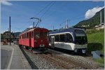 RhB ABe 4/4 35 and MVR ABeh 2/6 in Blonay.
01.08.2016
