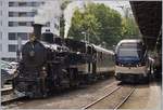 The FO HG 3/4 N° 4 (Dampfbahn Furka Bergstrecke) by the BC and the CEV MVR GTW ABeh 2/6 7503 in Vevey.