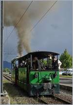 Blonay-Chamby Mega Steam festival 2018: The TS 60 (1998) from the Musée des Tramways à Vapeur et chemin de fer Secondaires française and the Blonay Chamby FP G 2/2 (1900) in Blonay. 20.05.2018