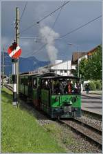 Blonay-Chamby Mega Steam festival 2018: The TS 60 (1998) from the Musée des Tramways à Vapeur et chemin de fer Secondaires française and the Blonay Chamby FP G 2/2 (1900) in Blonay. 
20.05.2018