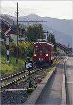 Early morning arriving of the Rhb ABe 4/4 35 by the Blonay-Chamby Railway in Blonay.