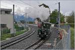 The Blonay-Chamby G 3/3 N° 5 (LEB) and the RhB ABe 4/4 35 wiht the Riviera Belle Epoque Service from Vevey to Chaulin in St Legier Gare.