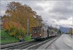 LA DER 2020 by the Blonay-Chamby: The BOB HGe 3/3 29 is arriving with the first train on the last saison weekend at the Blonay Station.