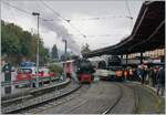 The Blonay-Chamby G 2x 2/2 N° 105 and CEV MVR ABeh 2/6 7502  Blonay  in Vevey.