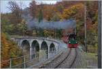 The Blonay-Chamby Railway G 2/2  Rimini  by Vers-chez-Robert on the way to Chaulin.

30.10.2021