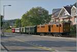 The Bernina Bahn RhB Ge 4/4 81 y the Blonay Chamby Railway with the last service of ths day on the way to Chaulin by Blonay.