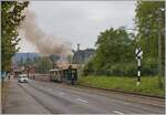 The  Berner Tram  G 3/3 12, 1894 BTG (Stiftung BERNMOBIL historique) and 370 by Blonay-Chambys  Tramorama  in Blonay by the  Hippschen Wendescheibe      10.09.2021