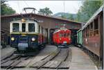 The (ex) MOB FZe 6/6 2002 and the (ex) Bernina Bahn RhB ABe 4/4 I 35 by the Blonay-Chamby Railway in Chaulin.