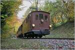 The BOB HGe 3/3 29 by the Blonay-Chamby Railway betwenn Chantemerle and Vers-Ches Robert in the wood.