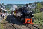 Festival Suisse de la vapeur 2024 / Swiss Steam Festival 2024 of the Blonay-Chamby Bahn - The two Blonbay-Chamby Bahn steam locomotives BFD HG 3/4 N° 3 at the top of the train and the SEG G 2x 2/2 105 at the tail end reach Blonay. The special train to Vevey continued the journey after a short stop.
May 19, 2024