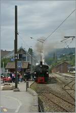 The SEG G 2x 2/2 105 of the Blonay-Chamby Railway waits with its steam train in Blonay for its departure to Chaulin.

June 8, 2024