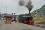 The SEG G 2x 2/2 105 of the Blonay-Chamby Railway steams in Blonay; She will take the train to Chaulin on the home platform. 

June 8, 2024