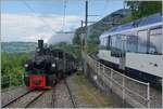 The SEG G 2x 2/2 105 by the Blonay Chamby Railway is arriving at Chamby during a MOB service is comming from Les Avants. 

19.05.2024