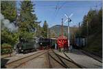 The LEB G 3/3 N° 5 and BDF HG 3/4 N° 3 (all by the Blonay Chamby Railway) with a steamer Service in Chaulin Musée.

29.10.2022