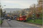 The RhB Bernina Express RABe 4/4 I No. 35 is in Blonay with the Riviera Belle Epoque on the return journey to Chaulin. From Vevey to Blonay, the train can be used by passengers; from Blonay onwards, the train runs as empty stock to Chaulin, as the mu ...