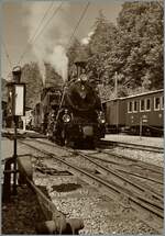 A B-C classic: the steam locomotive of the train from Blonay that arrived in Chaulin steams towards the locomotive servicing and could be photographed with the switch lantern of the central double