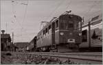 The RhB Bernina ABe 4/4 35 by the Blonay Chamby Railways is arrived with the special service from Vevey to Chamby in the Blonay Station.