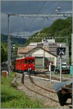 The RhB ABe 4/4 N 35 (by the Blonay - Chamby) is approaching Vevey.