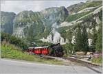 The DFB HG 4/4 704 is leaving The Gletsch Station.