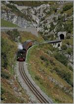 The DFB HG 4/4 704 with his steam-service on the way to Oberwald near Gletsch.

30.09.2021