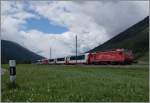 The Glacier Express from Zermatt to St Morizt near Oberwald.