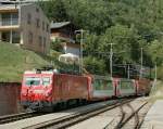 The  Glacier Express  is arriving at Fiesch.