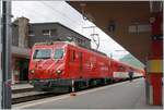 The MGB HGe 4/4 102 wiht a local train to Disentis in Andermatt. 

23.06.2021
