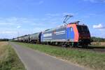 Pas une seule Alpe à voir, pourtant la SBB Cargo 482 013  Alpäzähmer  (Dompteur des Alpes) tracte un train-citerne près de Kaarst Broicherheide le 12 août 2025.