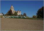 A BAM local train by the Castle of Vufflens.