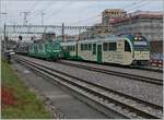 A BAM local Service is leaving Morges on the way to Biere, in the background stand the Ge 4/4 21 and 22. 

18.10.2021