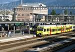 Overview on station Spiez of 13 May 2010 with NINA 037 advertising for Swiss internet.