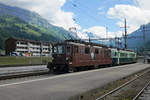 BLS 172 leaves frutigen with a shuttle train for Kandersteg on 30 June 2013 during the festivities of 100 Years BLS.