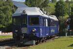Riding tunnel cinema ABe 526 290 enters Sümiswald-Grünen on 18 May 2025. THis ex-BLS/RM EMU was rebuild as a riding cinema that performs movies during tunnel rides. The 290 bears RM marking of Regionalverkehr Mittelland, that became part of the BLS in 1997.