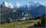 Eiger Mnch and Jungfrau - and the Little BLM Train on the way to Mrren.
Near the Grtschalp, 24.10.2013