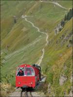 . A BRB train is climbing up the magnificent track of the Brienz Rothorn Bahn on September 28th, 2013.