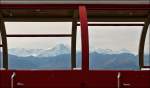 . The breath taking view on the Bernese Alps out of a BRB train in the summit station Rothorn Kulm on September 28th, 2013.